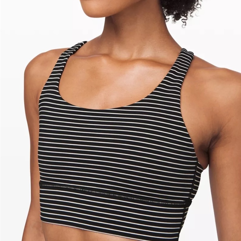 Lululemon Energy Long Line Bra Mod Stripe B/W Size 4 EUC - Picture 2 of 7